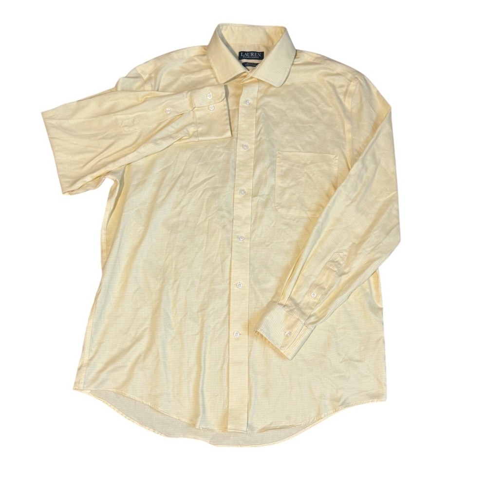 Lauren Ralph Lauren Men's OEKO-TEX Regular Fit Mini Check Spread Collar Lemon L